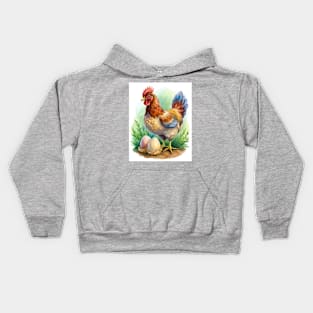 Watercolor Egger Chicken with Eggs Kids Hoodie